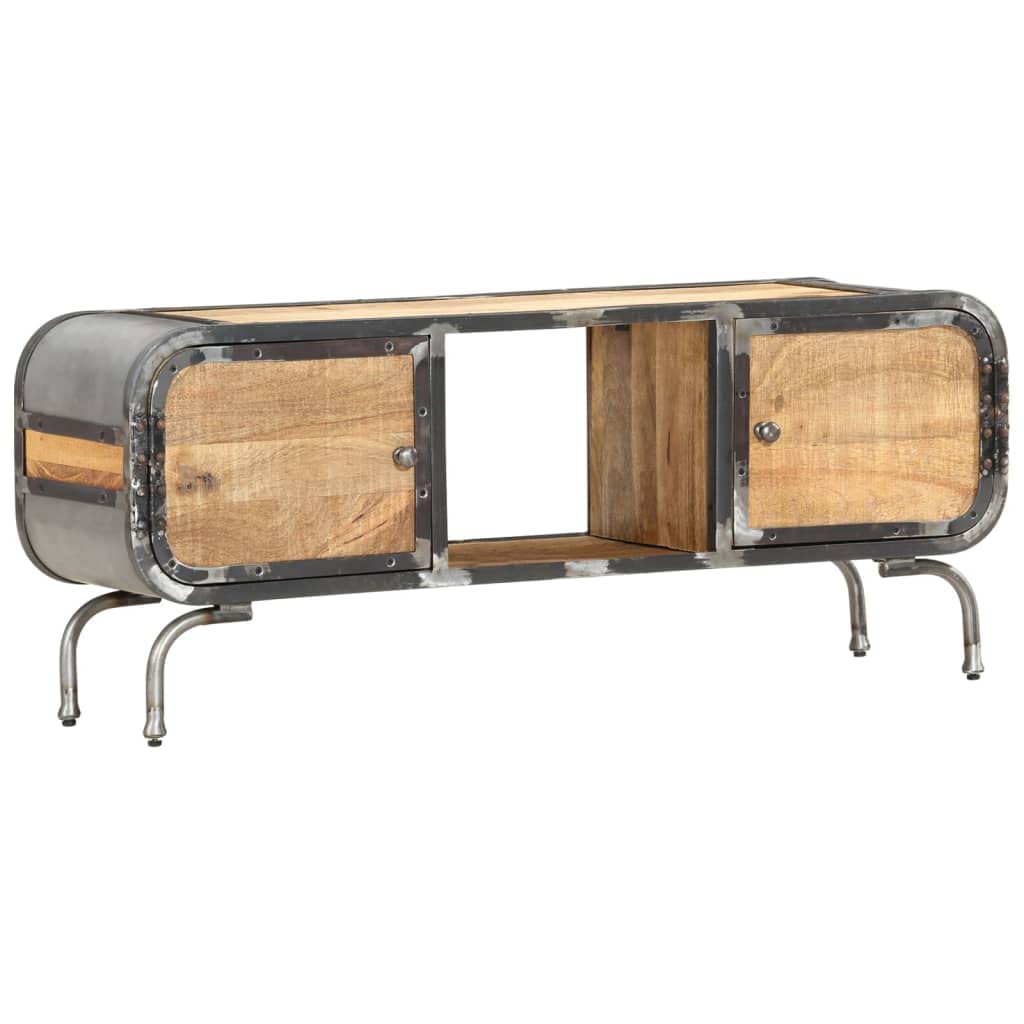 Support TV stable 110 x 30 x 42 cm meuble TV en bois de mangue avec portes