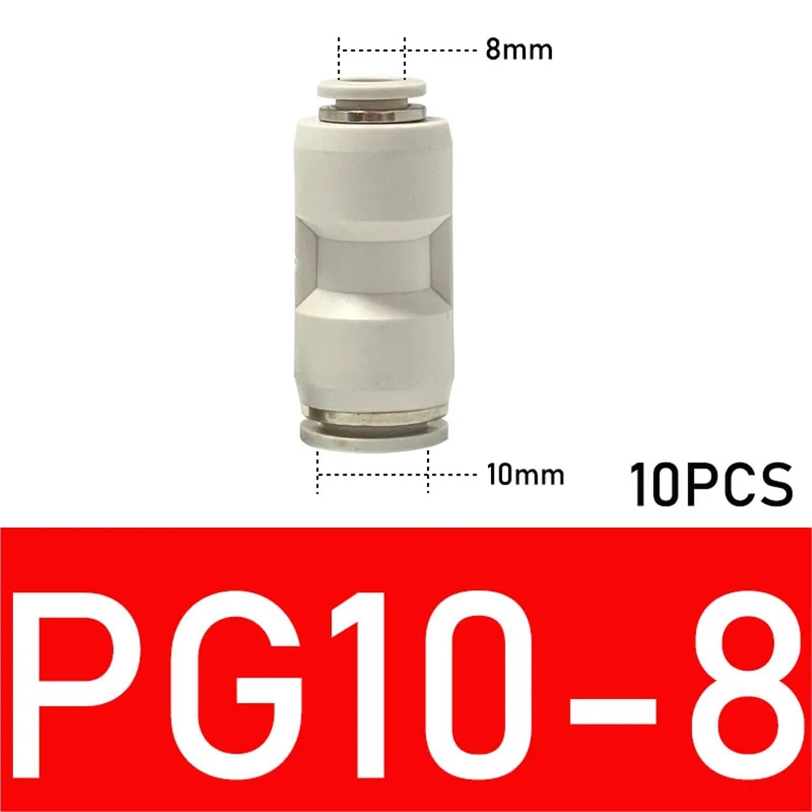 Raccord pneumatique pour trachée rapide à travers le connecteur réducteur PG6-4/8-6/10-8/8-4/10-6/12-8 10 pièces (PG10-8 (10 pièces))