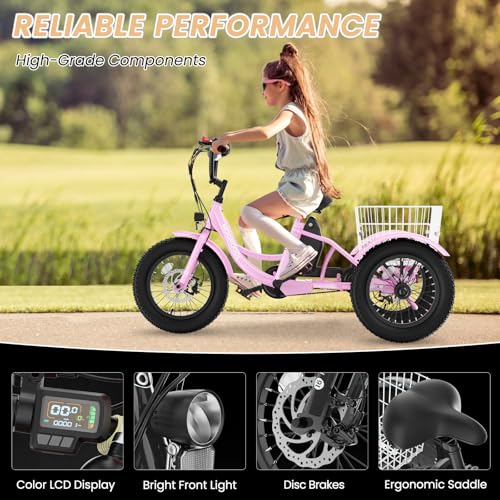 MOONCOOL 16″×3″ Youth Electric Trike, 250W Fat-Tire 3-Wheel