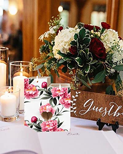 Peony Flower Candle Tealight Holders,Gifts For Him,Her,Kids,Women,Men - Heart Decorative Wood Candle Holder With Tea Lights,Wooden Candlestick Holder Decor,Chinese Rose Classical Oriental Ink Painting #TOP4
