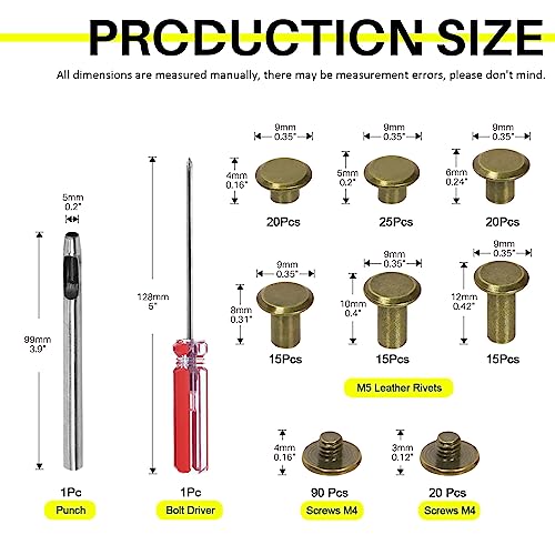 Mardatt 222Pcs 6 Sizes Chicago Screws Assorted Kit with Setting Tools, M5 X 4/5/6/8/10/12MM Leather Rivets M5 Chicago Binding Screws Rivets for DIY Leather Craft Repair(Bronze) - Image 2
