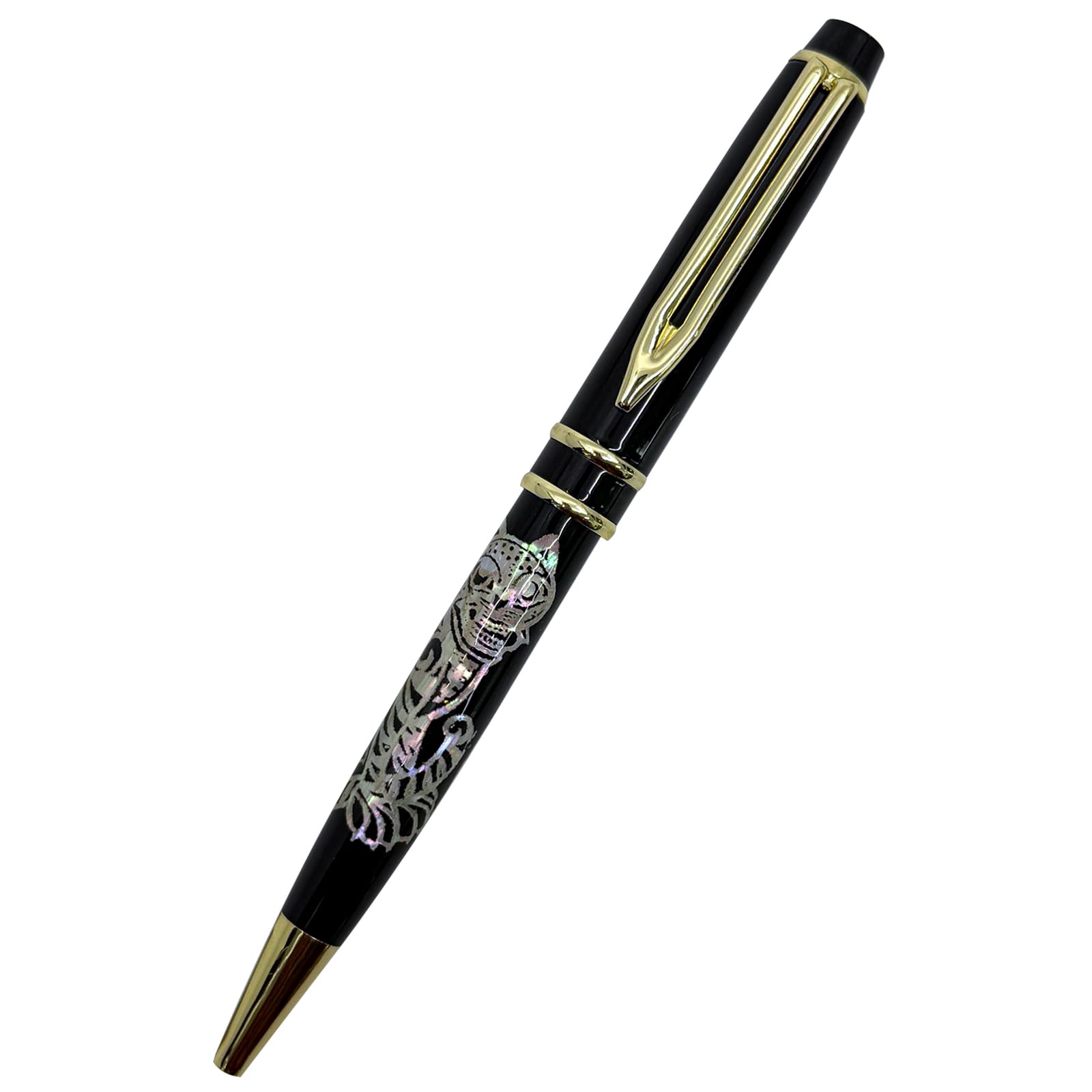 Inlay Mother of Pearl Design Handmade Ballpoint Pen Retractable Executive Gift Rollerball Point Black Ink, Hojakdo