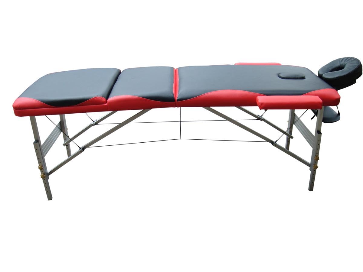 Mucola Massageliege 3 Zonen Kosmetikliege Aluminium | klappbar und höhenverstellbar | Portable Massagebank inkl. Zubehör Kopfstütze, Armlehnen und Tragetasche - Schwarz/Orange
