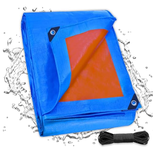 Dellna Abdeckplane mit Ösen, 2×2m Abdeckplane Wasserdicht & UV-stabilisiert,130g/㎡ Gewebeplane Reißfest, Schutzplane Universell für LKW, Pool, Camping, Trampolin, Holz Gartenmöbel,Sandkasten