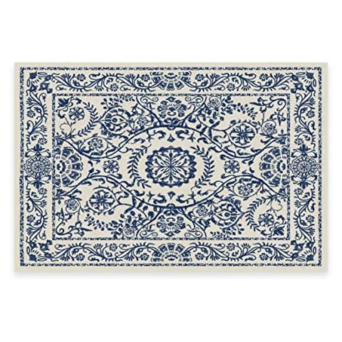 RUGGABLE Washable 2x3 Area Rug, Delphina Delft Blue, Premium Vintage Rugs for Living Room, Bedroom, Kitchen, Office, Classroom with Gripper Non Slip Pad Cover
