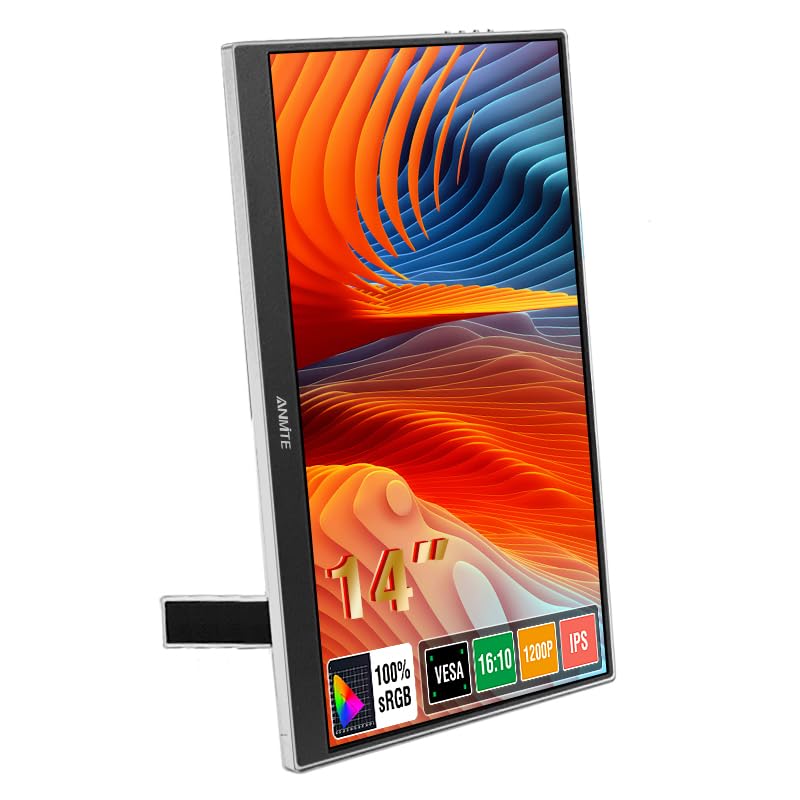Image of 14 Inch Portable Monitor Computer Gaming Metal Enclosure Mobile External Display for Laptop Xbox PS4 Phone with Speakers Type-C USB-C HDMI IPS FHD 1200P LED Screen