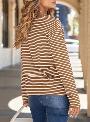 Dokotoo Women's Casual Striped Long Sleeve Tops Crew Neck Knit Basic T Shirts2