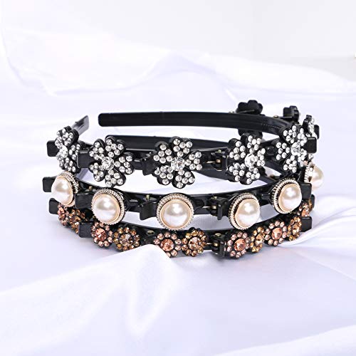 Naisier 3 Pieces Fashion Headbands For Women Hair Accessories For Girls ,Double Bangs Hairstyle Double Layer Twist Plait Headband Hairpin Braided Headbands With Clips Twist Hair Tools.flower/Pearl #TOP1