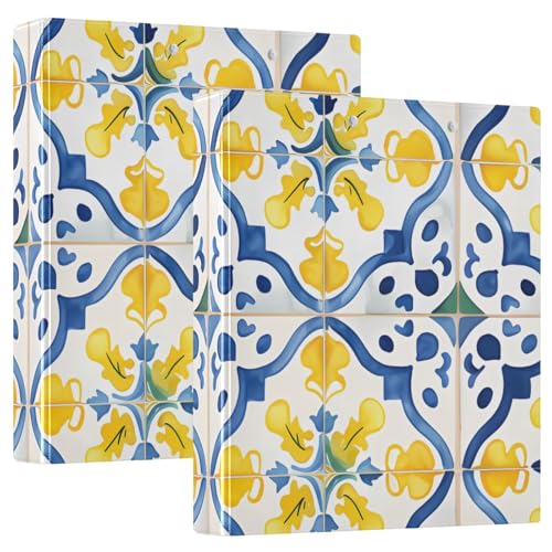 Image of 3 Ring Binder Blue Mandala Lemon Paisley Aztec 1.5 inch Binders Three Ring Binders with Clipboard Fit 8.5'' x 11'' Paper 3 Interior PVC Clear Pockets for Office Supplies
