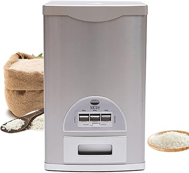 Auto Rice Dispenser Container, Stainless Steel Rice Dispenser, 15kg/33lb Large Capacity Automatic Rice Storage Container Kitchen Rice Dispenser Countertop, Silver