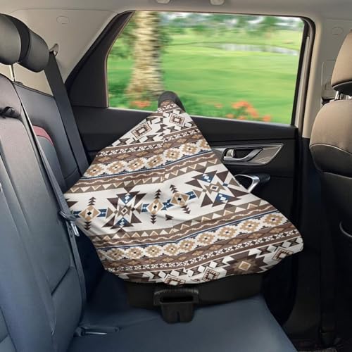 Image of Binienty Light Brown Tribal Geometric Car Seat Cover for Babies, Breathable Breastfeeding Scarf for Moms, Extra Soft and Stretchy Nursing Covers for Boys Girls