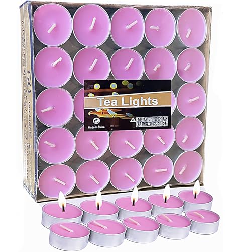 Lot de 50 bougies chauffe-plat roses - 4,5 heures - Sans parfum et sans fumée - Petites bougies chauffe-plat scintillantes - Sans substances nocives - Pour...