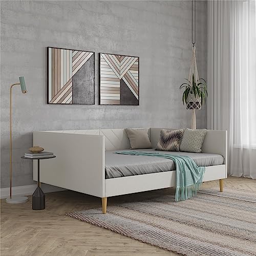 DHP Alicent Full Upholstered Daybed with Gold Metal Legs, Gray Linen