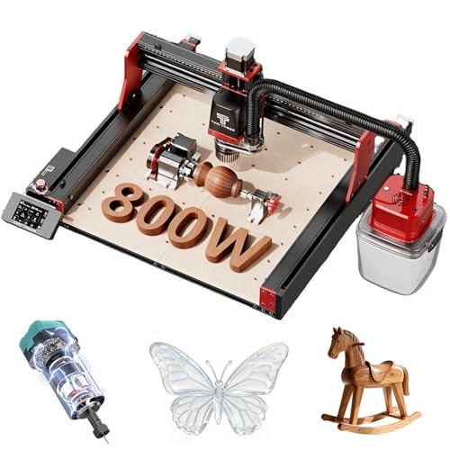 Twotrees TTC450 Pro con recortadora 800 W fresadora CNC de cuatro ejes, mesa de trabajo premontada al 70% para grabar y cortar, ruedas giratorias de 360° y un kit de aspiradora