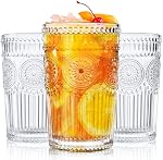 Kingrol Embossed Vieilles verres à boire ensemble de 6, 12 oz Tumbles en verre texturé, verres à eau rétro transparents pour café glacé, jus, cocktails & Utilisation quotidienne