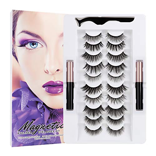LASHVIEW Magnetic Eyelashes Kit,Magnetic Eyelashes and Eyeliner Kit,with Most Natural Look,10 Pairs Magnetic Eyelashes & Double Magnetic Eyeliner,Reusable Magnetic Eyelashes,No Glue Need.