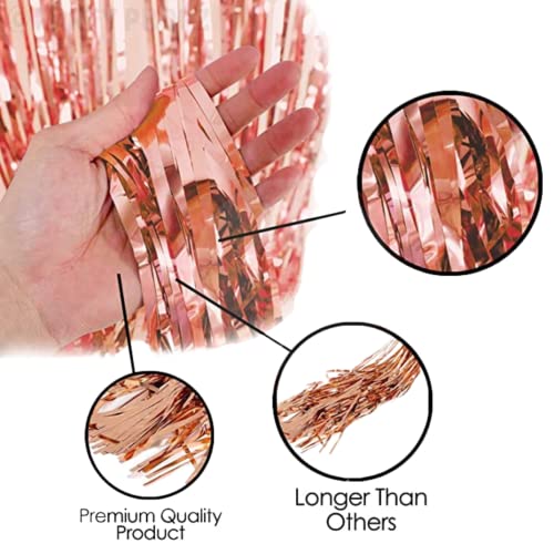 Image of 3 ft X 6 ft 10 inches Rose Gold Metallic Foil Fringe Curtains for Anniversary /Birthday /House Party (3pc Rose Gold Metallic Tinsel Foil Fringe Curtains)
