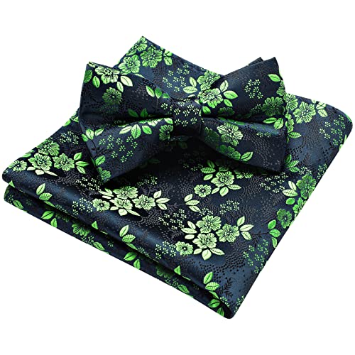 Image of HISDERN Bow Ties for Men Paisley Floral Pre-tied Bowtie Pocket Square Set Men's Formal Bow Ties Wedding Party