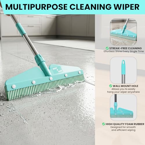 Image of Zureni Ruff-N-TUFF Wiper 16 inch with Foam Rubber Blade Double Lamination Rod and Telescopic Handle for Floor Cleaning and Dirt Removal in Home Bathroom & Kitchen (Random Colours)