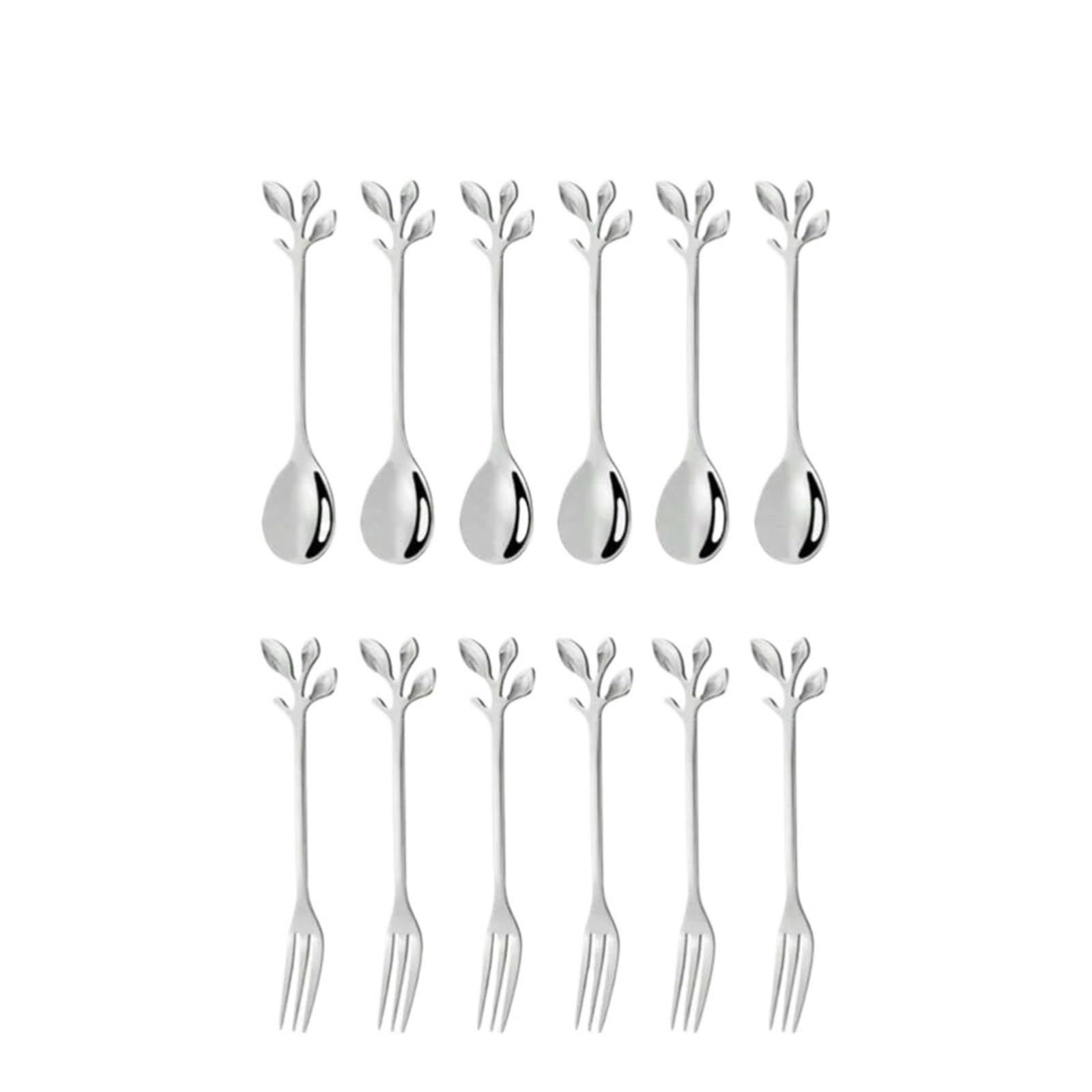 WZPTLKIBAD Dessert Fork Coffee Spoon, Stainless Steel Leaf Handle