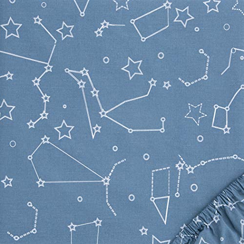 Image of Galaxy Fitted Crib Sheet-Constellations, White, Navy, Fully Elasticized, 8 in Deep Pockets, Fits Standard Crib Mattress 28 in x 52 in