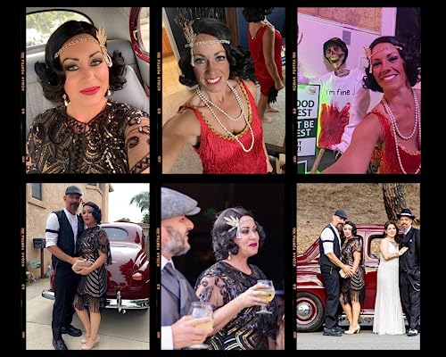 Image of 1920s Finger Wave Wig Women Black 30s Vintage Flapper Wig Lady Rockabilly Short Curly Wig Halloween Party Cosplay Costume Synthetic Hair + Cap
