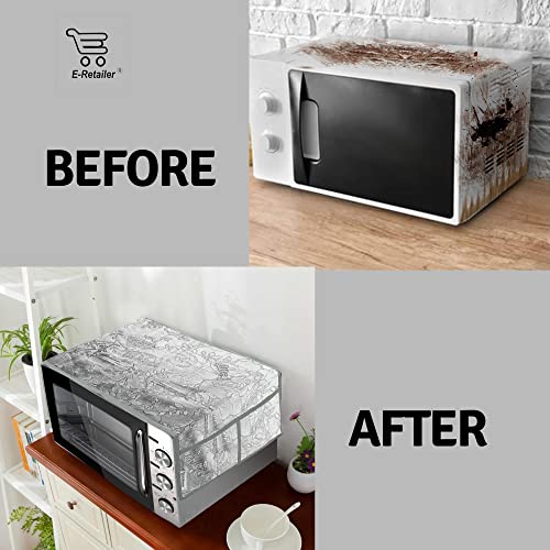 Image of Microwave Oven Top Cover Dustproof 2-Layered Polyester Fabric with 4 Utility Pockets Washable Kitchen Appliance Protector (Grey, 36x14 Inch, Up to 30 Liter)