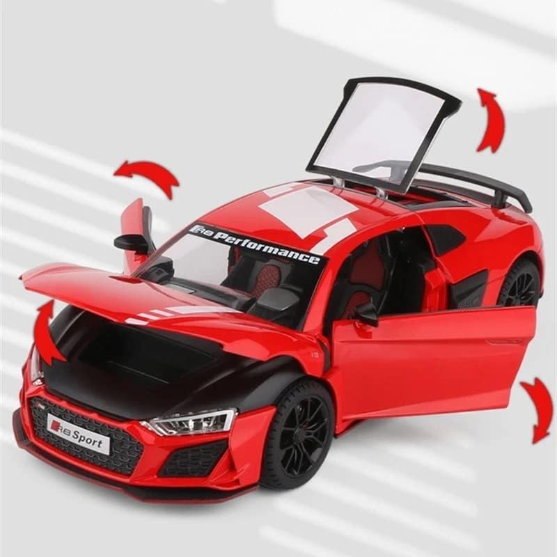 Image of Scale Exclusive Alloy Metal Pull Back | Die-cast Car Model with Sound Light Mini Auto Toy for Kids Metal Model Toy Car with Sound and Light (1.24 Scale -DC AODI R8 V10-RED)