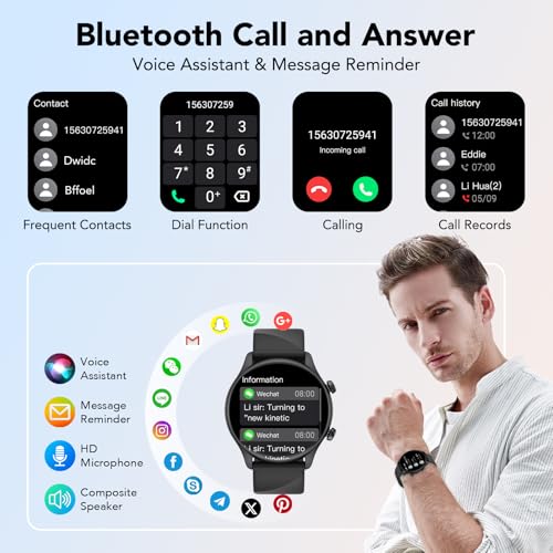 Smartwatch Herren Damen Rund mit Telefonfunktion,1.39" HD Uhr,100+ Sportmodi Watches for Men,Fitnessuhr Herren mit SpO2 Pulsuhr Schlafmonitor,IP68 Wasserdicht,für iOS Android, Mattes Schwarz – Bild 3