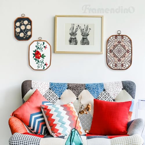 Image of Framendino, 3 Pack Imitation Wood Embroidery Hoops Cross Stitch Craft Hoop Frame for Home Decoration 3 Sizes