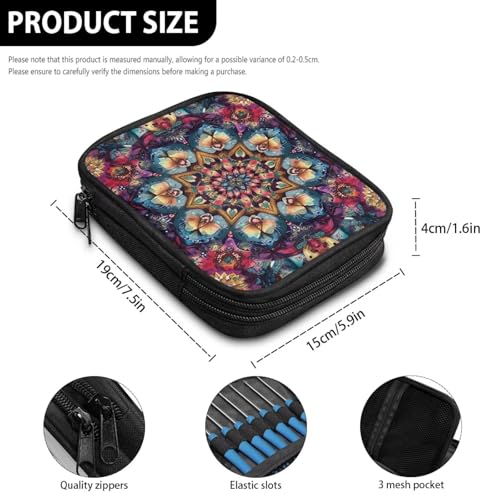 Image of Mandala Flower Crochet Hook Case Crochet Hook Holder Portable Storage Bag with Web Pockets Suitable for Needles /Knitting Accessories