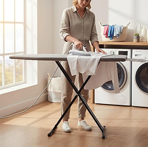 Image of SD STANDLONE Premium Foldable Ironing Board with Iron Rest & Adjustable Height | Heavy-Duty Steel Frame | Heat-Resistant Padded Cover | Stable Non-Slip Legs | Space-Saving Design for Home Use