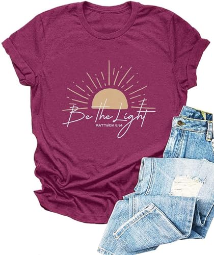 Christian Shirts for Women Be The Light Religious Tshirt Inspirational Bible Tee Purple S