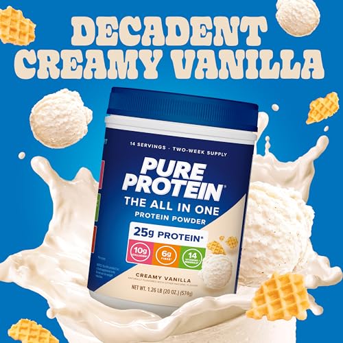 Image of Pure Protein All-In-One Powder, Vanilla - Whey & Collagen, High Fiber, Vitamins, No Added Sugar, Non-GMO, Gluten-Free, 1.25lb