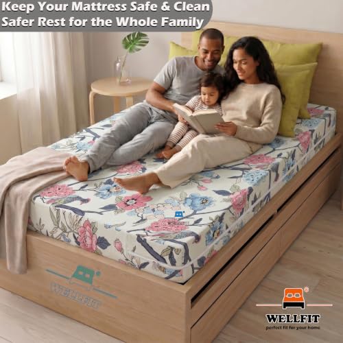 Image of WELLFIT Premium Glace Cotton 300 TC Mattress Cover /Protector for Queen Size Bed with Zip /Chain /5x6.5 ft / 60x78x6 inch