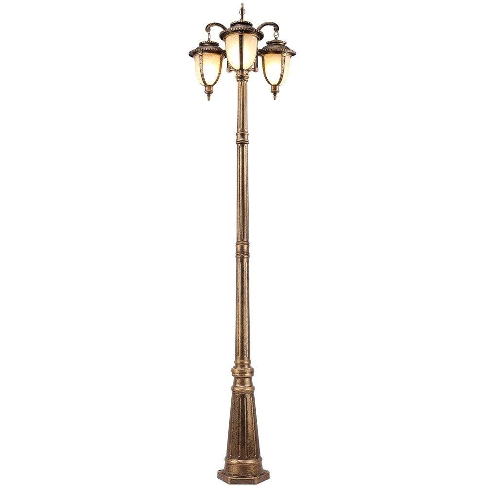 QUSYZD Post Lights Outdoor,3-Light Traditional European Classical Courtyard Lighting Fixture Aluminum Glass E27 Exterior Waterproof High Pole Lamp for Garden Yard Pathway Deck,Bronze-260cm
