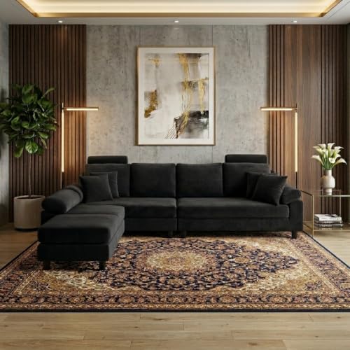 Image of Torque - Ferguson 6 Seater L Shape Sofa Set for Office (Black) | Premium Fabric Interchangeable L Shape 6 Seater Sofa for Living Room Bedroom Furniture| 1 Years Warranty
