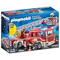 Playmobil 9463 City Action Fire Ladder Unit with Extendable Ladder with Lights and Sound, fire fighter and helicopter toy, fun imaginative role play, playset suitable for children ages 4+