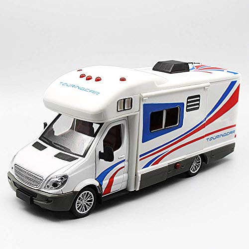 Aretis Diecast Model CarToy Vehicles White RV Model Sound and Light Pull Back Travel Toy Car Open Door Bus with Light Children's Toy Car Simulation RV Decoration Alloy Toy Car Cover