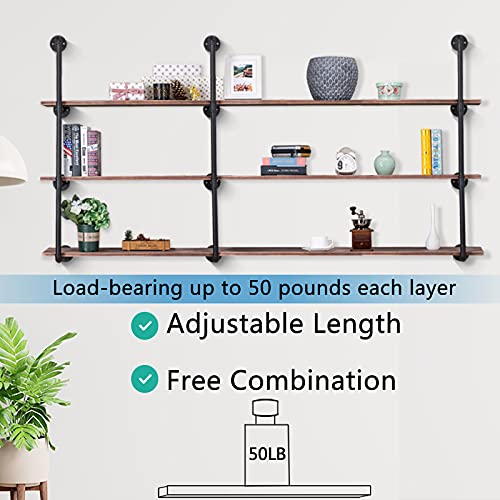 Pynsseu Industrial Iron Pipe Shelving Brackets Unit, Farmhouse Wall Mounted Pipe Shelves For Kitchen Bathroom, Diy Bookshelf Living Room Storage, 3Pack Of 4 Tier #TOP2