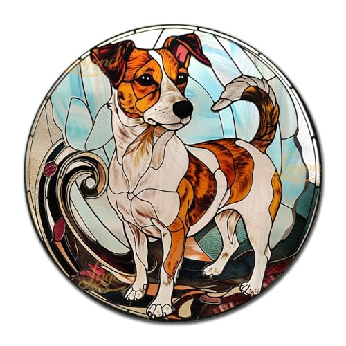 Lygond Decorative Tin Sign Determined Jack Russell for Home Entries Jack Russell Lovers and Dog Themed Interiors Easy Install Rustproof Aluminum Wall Art for Pet 8×8 Inches