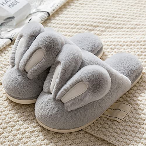 HANDKEI Women's Cute Rabbit Ears Winter Plush Non-Slip Fluffy Slippers - Men's Indoor House Warm Slippers3
