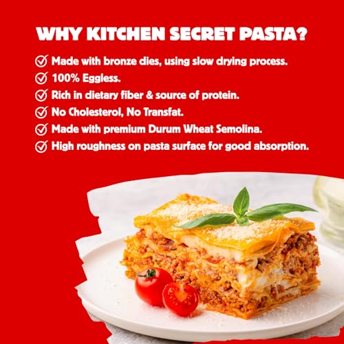 Image of Kitchen Secret Pasta Combo | Lasagne Sheets 500g + Arrabbiata Sauce 390g | 100% Durum Wheat | No Maida, Egg Free, Trans Fat Free | Spicy Pasta Kit with Real Ingredients