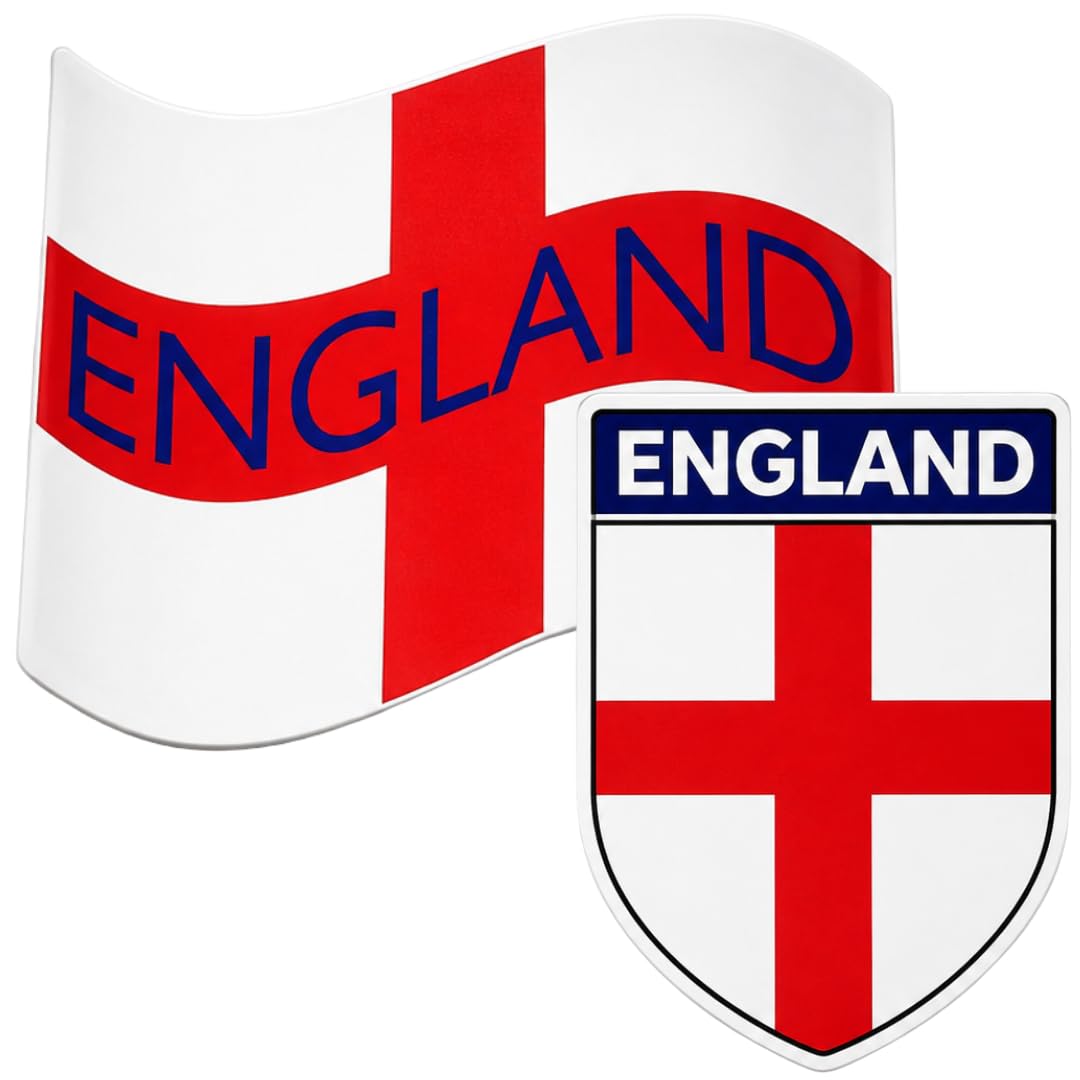 England Car Magnets, Set of 2, Football, St George's, Sticks to Cars, Fridges or Metal Objects England car stickers and decals Magnetic, England Car Flag and England Shield Car Decorations