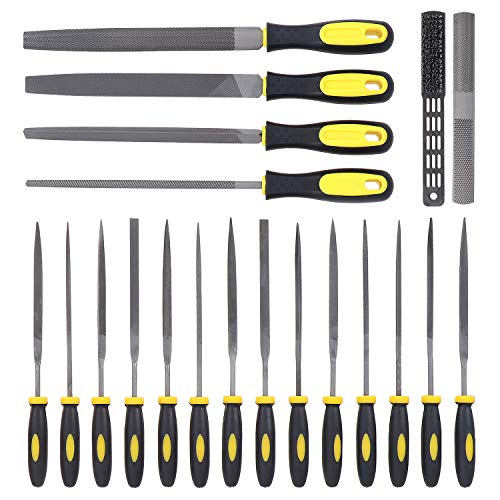OCR 20Pcs Metal File Set, Needle File Set includes Flat Files Round Half Round Triangle File, 4 Way Wood Rasp File, Wire Brush with Portable Case