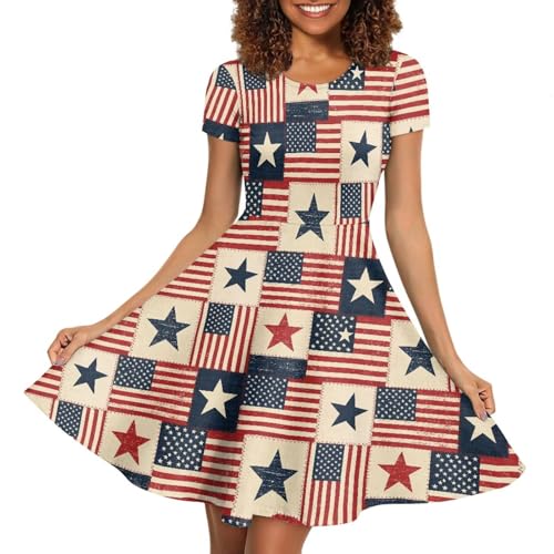 Image of AFPANQZ Womens Casual Summer Lightweight Vintage Dress Short Sleeve Midi Dress Knee-Long Luxury Formal Dress