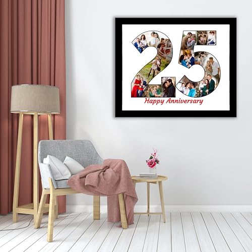 Image of Customized 25th Silver Jubilee Square Shape Wooden Photo Frame Wall Mount Decor Giftpack 12 x 15 inch