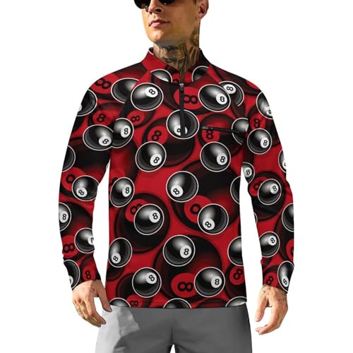 Billiards Pool 8 Ball Symbol Men's Rash Guard Long Sleeves Quick Dry Fishing Workout Shirts with Zipper