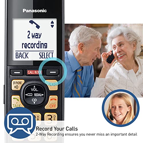 Image of Panasonic Cordless Phone with Advanced Call Block,Link2Cell Bluetooth,One-Ring Scam Alert,and 2-Way Recording,Answering Machine,4 Handsets - KX-TGF944B (Black),(Pack of 3)