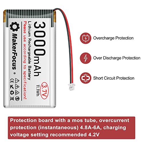 Seamuing 4 Stück 3,7V 3000mAh Lithium Batterie 1S 1C LiPo Akku mit Integrierter Schutzplatine und Micro JST 1,25-Stecker für Arduino, ESP32-Entwicklungsplatine